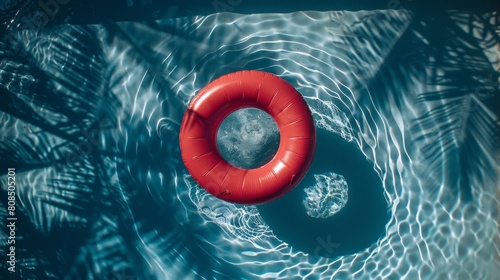 Fun in the Sun: Aerial Photography of Red Inflatable Blow-Up Ring in Pool