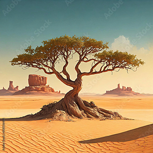 사막 가운데 홀로 서있는 나무