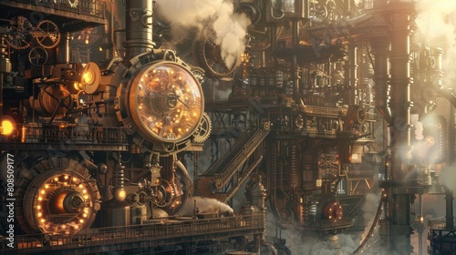  steampunk-inspired sugar factory, with gears, cogs, and steam-powered contraptions filling the scene, creating a sense of wonder and nostalgia.