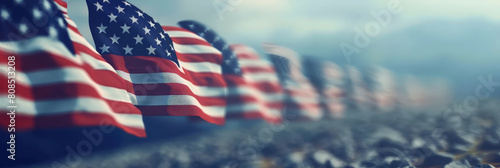 A row of American flags background