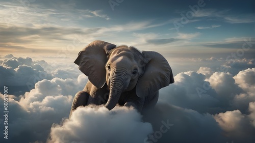 Adorable baby elephant slumbering on clouds