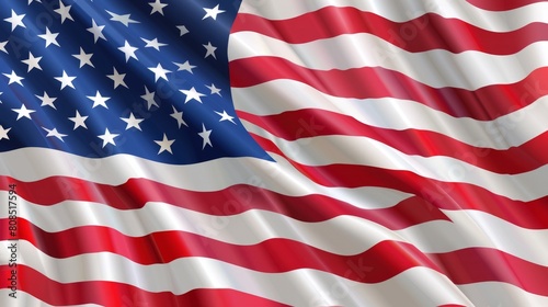 Close-up view of an American flag waving in the wind, showing red and white stripes with stars on a blue field, wallpaper, background