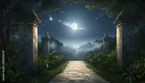 A pathway of moonbeams leading to the gates of par upscaled 3