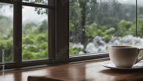 cozy coffee time with outside rain