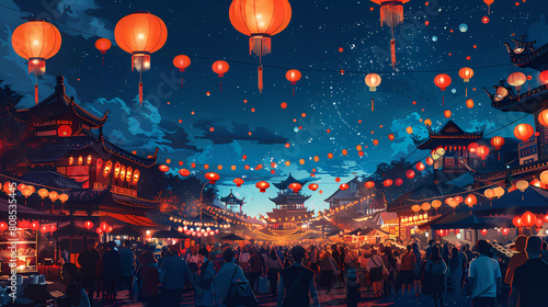 Traditional Asian Festival at Night