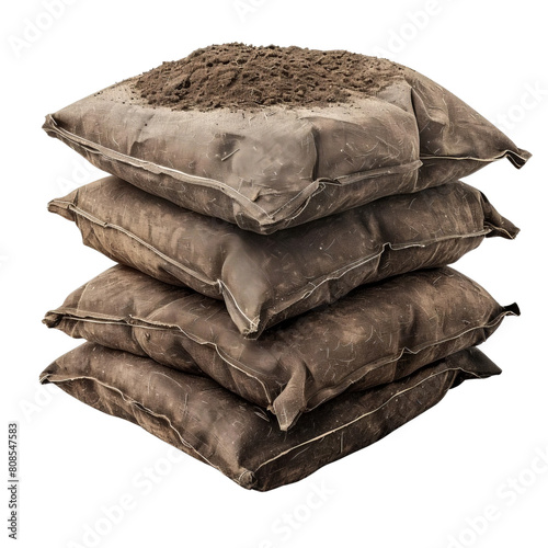 A photo of four brown sandbags stacked vertically.