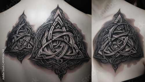  Celtic trinity knot tattoos on a person's back