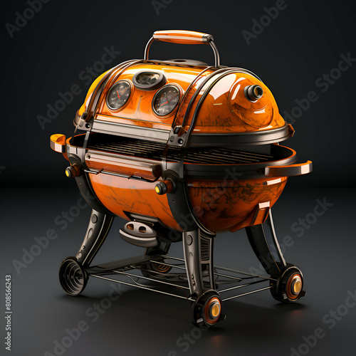 Orange barbecue grill on black background. 3d render illustration with clipping path