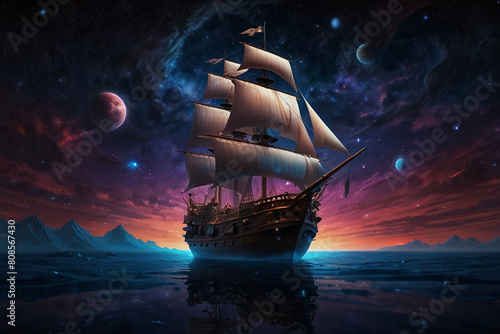  Mystical pirate ship in the night