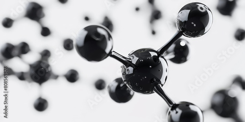 black molecules on white background. atomic structure concept with abstract molecule model or atom composition. science and technology theme.