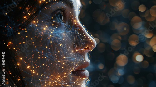 In lifelike accuracy, a closeup depicts a seamless braincomputer interface being fitted onto a user, showing detailed neural connections and AI synthesis