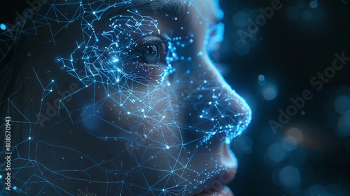Detailed visualization of neural connections and AI synthesis is shown in a closeup of a seamless braincomputer interface being fitted onto a user, with lifelike accuracy 8K , high-resolution, ultra H