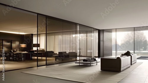 Modern wooden wardrobe with glass sliding doors, embodying refined simplicity and luxury