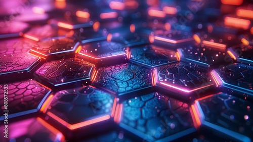 The neon hexagon matrix in the 3D clay render is mesmerizing, with its vibrant colors and intricate patterns 8K , high-resolution, ultra HD,up32K HD