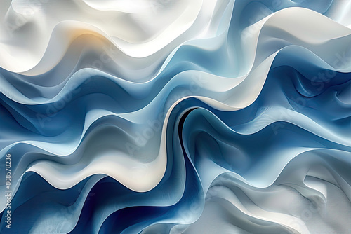 Abstract blue and white porcelain background, silk waves in the style of flowing forms. Created with Ai