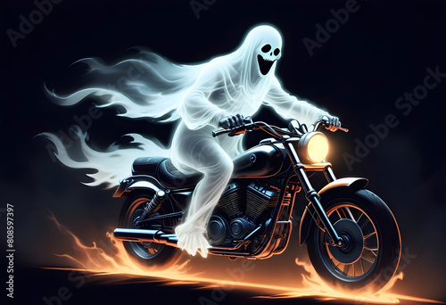 Ghost doing crazy burnouts on motorcycle