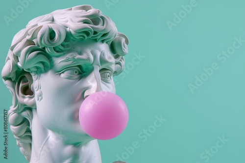 Marble Statue with Pink Bubble Gum