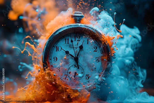 Time Disintegrates into Colorful Ashes as the Clock Dial Evaporates