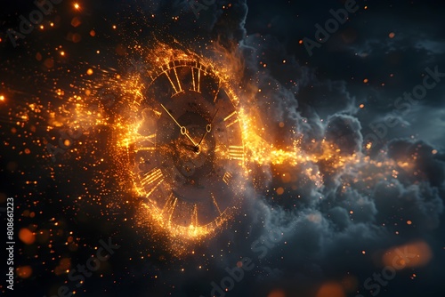 Time s Fleeting Essence A Futuristic Dial Disintegrating into Ethereal Ashes