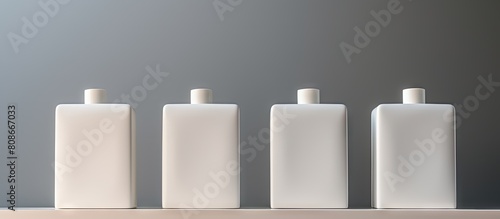 White plastic soap dispensers and deodorant providing ample copy space for text