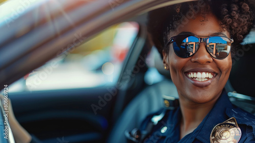 A police officer pulled over a car for a routine check. The officer, a friendly black woman, approached the car with a smile and asked the driver for their license and registration.