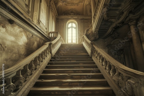 Elaborate Baroque stairway leading. Historic art. Generate Ai