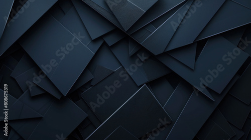 Dark blue and black background with geometric shapes and lines. It looks modern and luxurious.