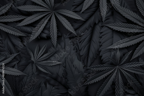 A black and white photo of marijuana leaves