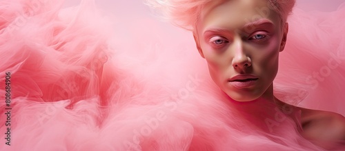 Creating a self portrait capturing the essence of pink with copy space image