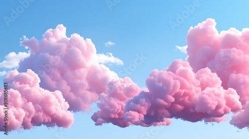 Flying weather and nature design elements balloons isolated on transparent background, illustration in cartoon plastic style. 3D illustration in pink clouds, fluffy spindrift, or cumulus eddies.