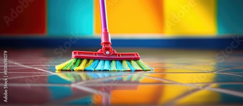 A floor mop showcased on a colorful background with ample empty space for copying or adding other images