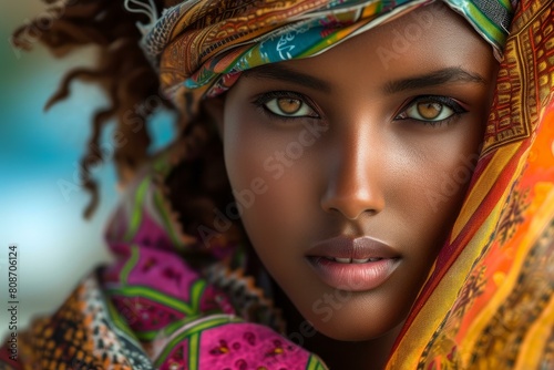 Warm-hearted Beautiful ethiopian girl. African portrait. Generate Ai
