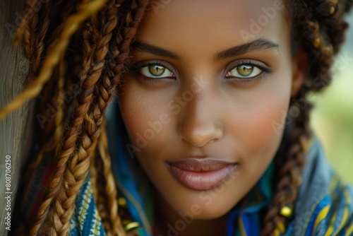 Enchanting Cute ethiopian woman. Face cute female. Generate Ai