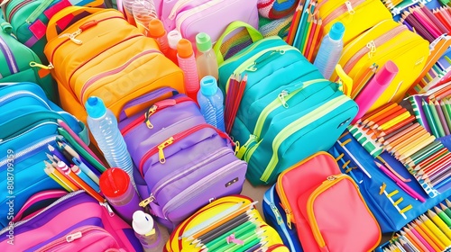 Vibrant School Supplies Including Colorful Pencil Cases and Markers