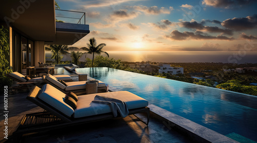 day lights Photograph an opulent villa escape: infinity pool vistas, panoramic landscapes, lavish interiors