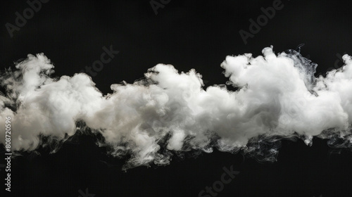 A long white cloud of smoke is billowing out of a pipe