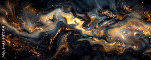 A painting of a galaxy with gold swirls and stars