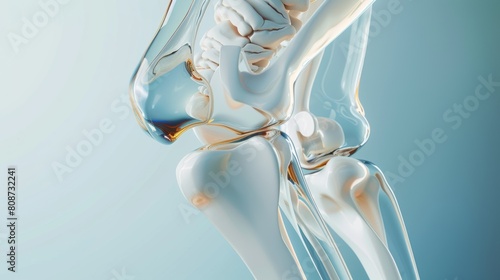 Medical doctor's treatment of knees and legs with glass shield. 3D realistic modern illustration of hospital media, doctors, bone-nourishment vitamins.
