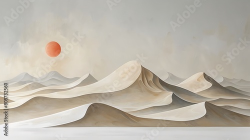 A minimalist interpretation of a desert scene, focusing on the simplicity and fluidity of sand dunes in a monochrome umber setting, capturing the essence of desert isolation.