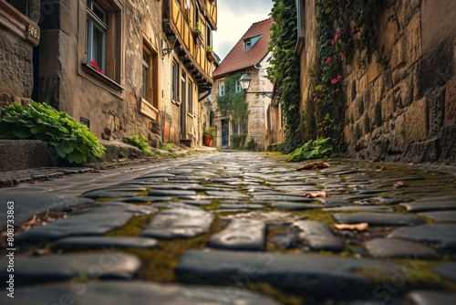 Cobblestone streets of an old European town, Historical cobblestone streets in European town, Ai generated