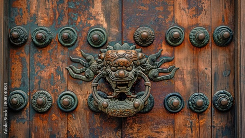 Chinese temple door with wooden locks