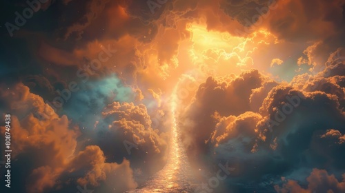 Cloud Journey. Holy Path to Endless Heaven with Blessing Light Shine