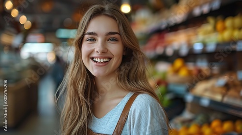 Young, gorgeous salesperson with a smile cashier. Generative Ai