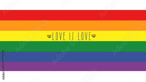 Tęczowa flaga, pas, baner Love is Love. Miesiąc dumy. LGBTQ. Równouprawnienie. Plik wektorowy.