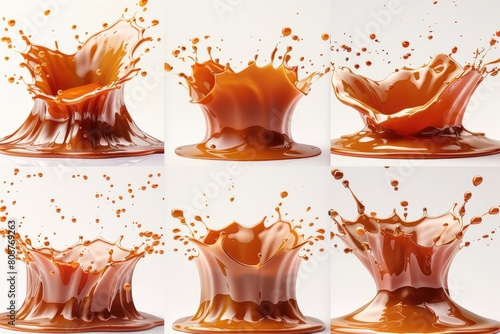Delicious set of caramel splatters that are cut out. Generative Ai
