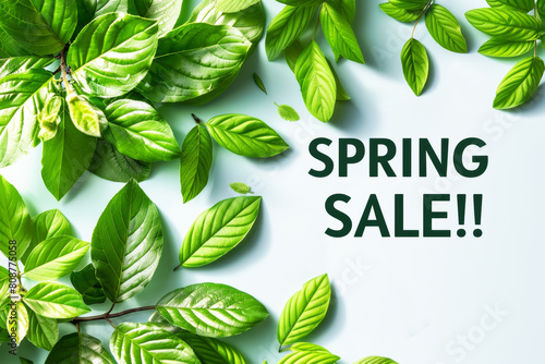 Green Leaves Surrounding the text Spring Sale AI generated 