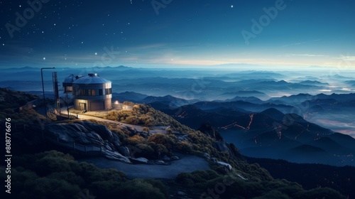 philosopher's observatory atop a mountain studying cosmos contemplating universe mysteries