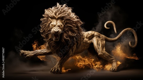 mythical creature: Chimera lion's body serpent's tail goat's head emerging breathing fire