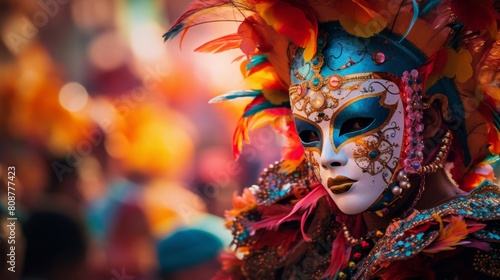Vibrant Greek carnival with colorful masks and lively music