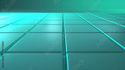  A zoomed-in picture of a tiled surface with a blue light source emanating from its center and a green light originating from above